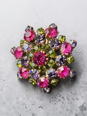 Vintage Austrian Multi-Color Crystal Floral Brooch